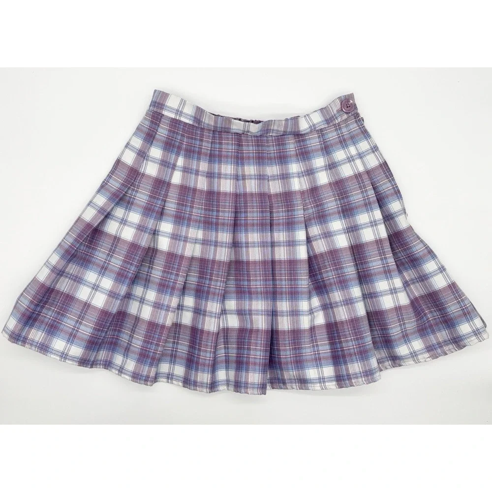 Rewind Skirt Womens XS Purple Blue Plaid Tennis Pleated Mini